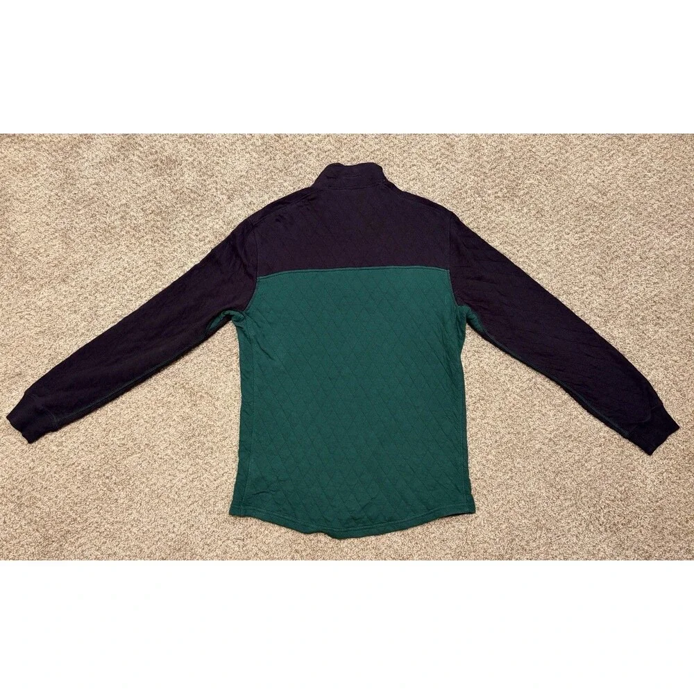 J.CREW Men's Green/Black Colorblock Quilted 1/4 Zip Jacket, Size M